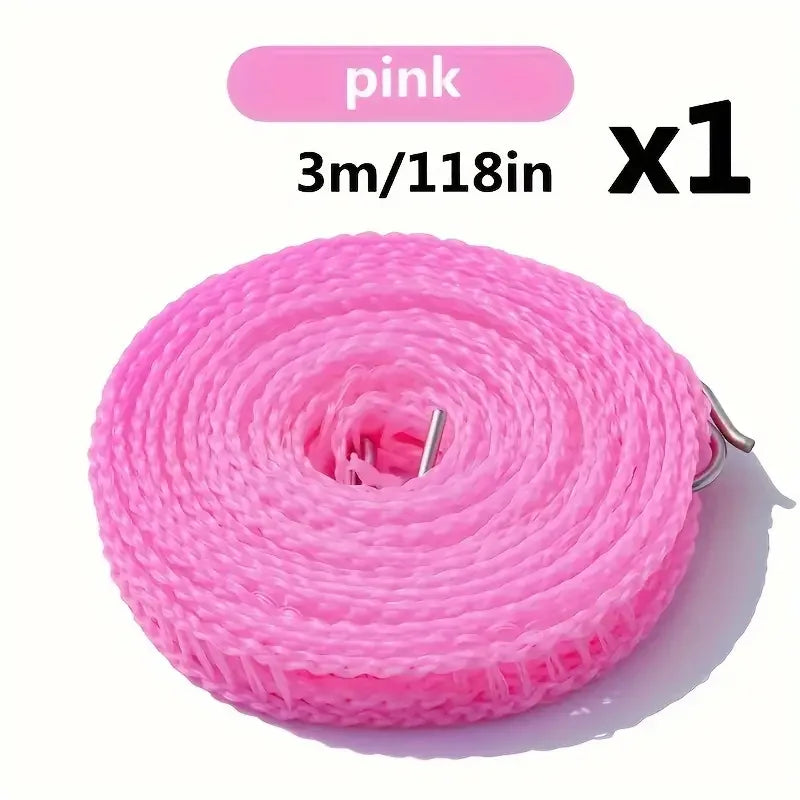 Pink portable windproof clothesline with 3m length for camping and travel