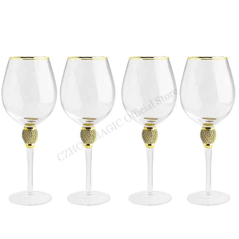 Elegant Gold-Rimmed Diamond Wine Glasses