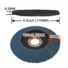 A circular zirconia flap disc for an angle grinder, showing its size and structure.