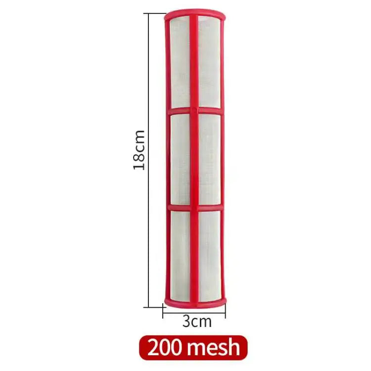 Vertikales rot-weißes Netzfilter-Set für eine luftlose Sprühmaschine.