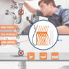 A cleaning tool set for drain and hair removal, showing various components and usage guidelines.