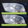 Comparison showing headlight repair fluid and repair paste results on a car headlight lens.