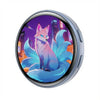 A digital badge featuring a stylized, glowing pink fox with blue fur and large blue wings against a purple cityscape backgrou