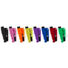 A set of six brightly colored car emergency escape tools including window breakers and seatbelt cutters.