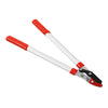 Red and silver telescopic ratchet pruning shears for garden trimming