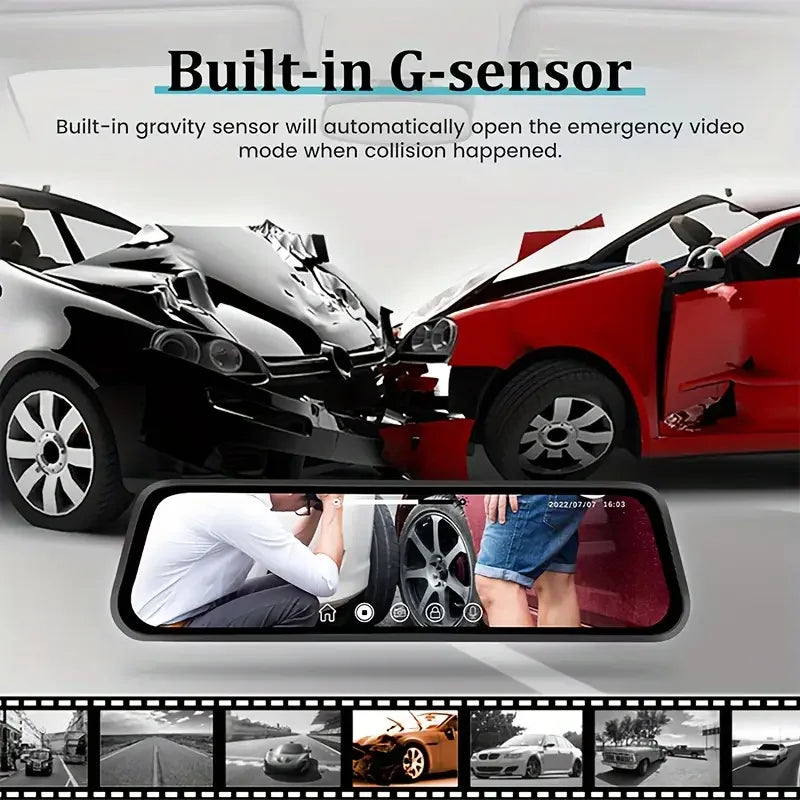 10-Inch Touchscreen Mirror Dash Cam with Front and Rear Cameras