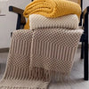 Khaki Knitted Throw Blanket with Tassels