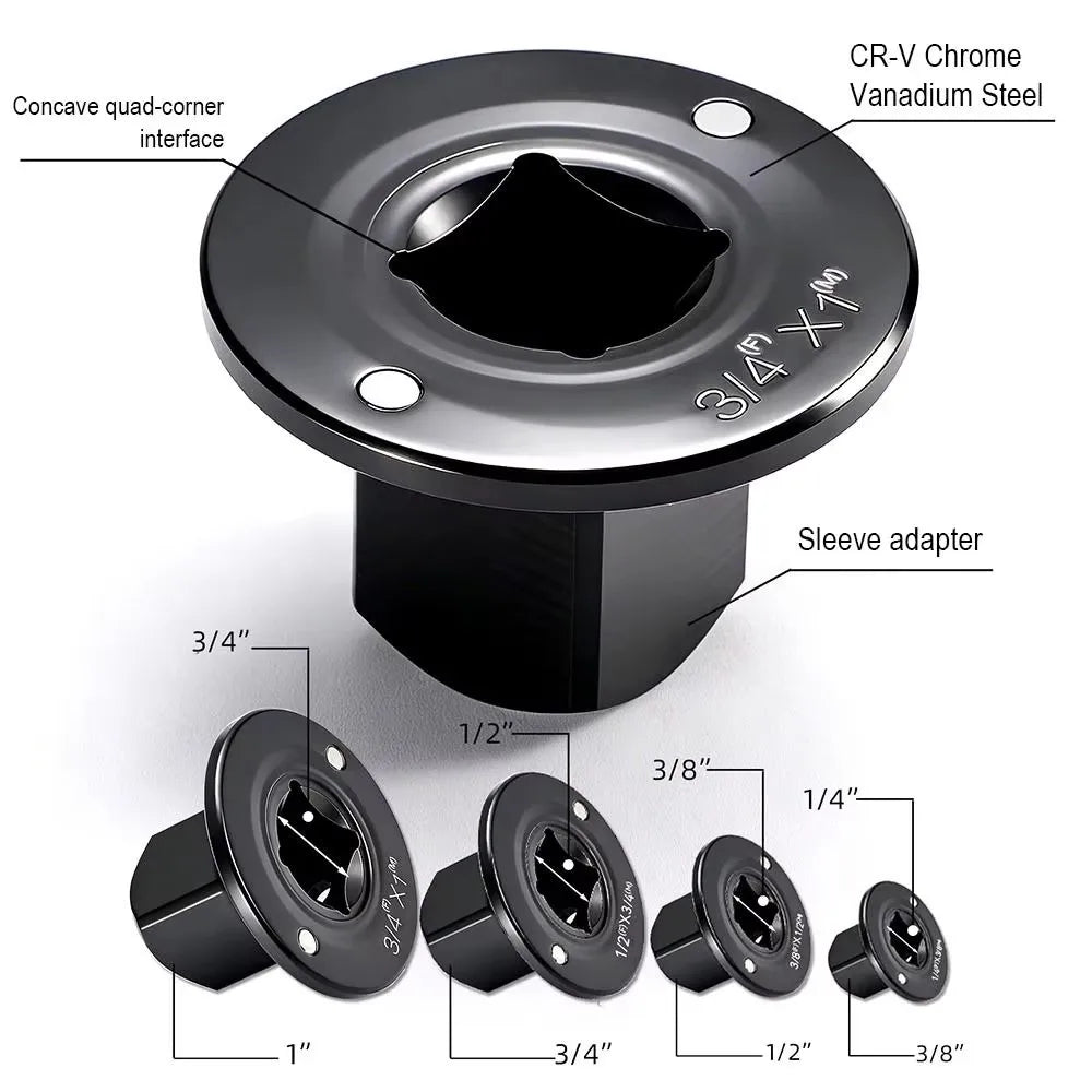 4-Piece Impact Socket Adapter Set with Chrome Vanadium Steel Construction