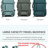 A variety of color options for a large capacity travel backpack including black, light gray, green, army green, and dark gree