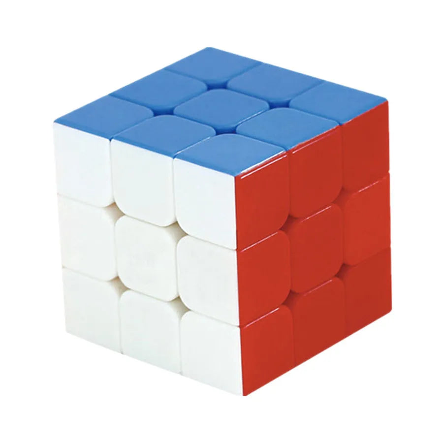A 3x3 speed cube puzzle with blue and white faces, shown from an angle.