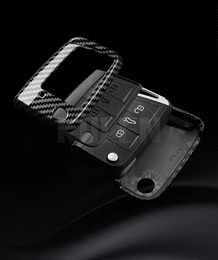 Carbon Fiber Car Key Case Cover for VW, SEAT & Skoda