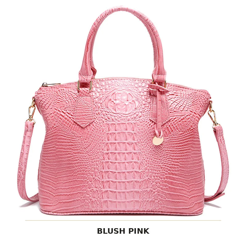 Vintage Croc-Embossed Structured Satchel Handbag