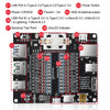 A close-up view of a compact USB cable tester and fault detector board with various ports and indicators.