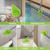 Various applications of a retractable triangular green cleaning brush including window, swimming pool, bathtub, floor, and ti