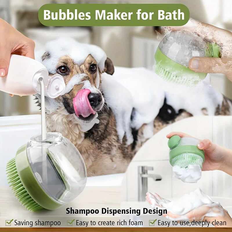 Brosse de bain en silicone pour animaux avec distributeur de savon