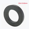 A black ceramic ring magnet with a center hole, measuring 100x15-60mm.