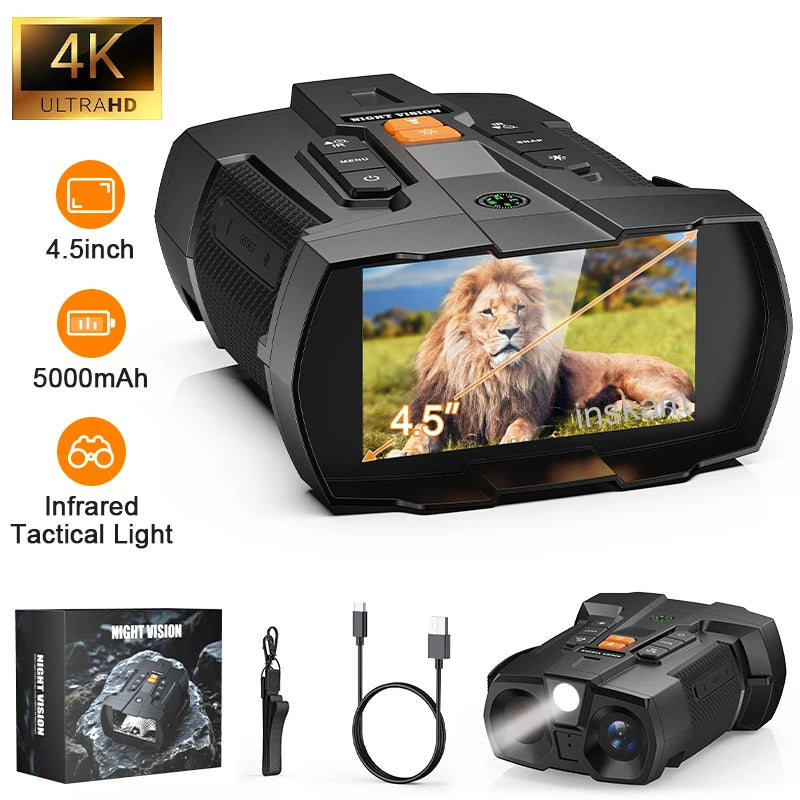 4K Night Vision Binoculars with 4.5" HD Screen and 800m Range