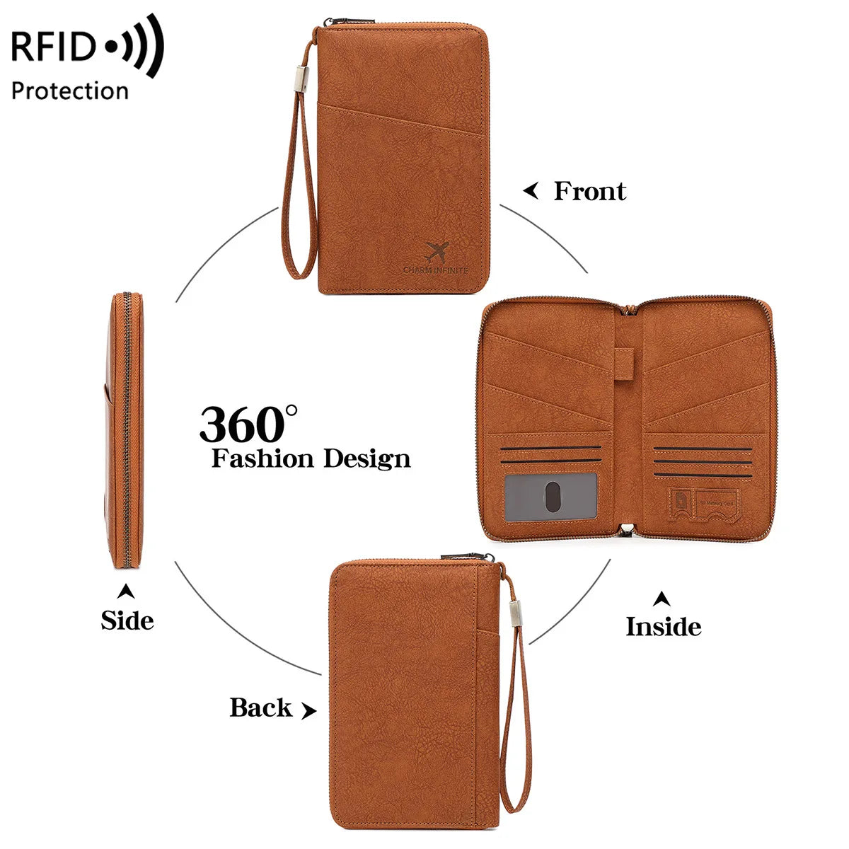 RFID Blocking Travel Passport Holder and Document Organizer