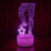 A glowing purple wireframe figure of a soccer player standing on a textured base.