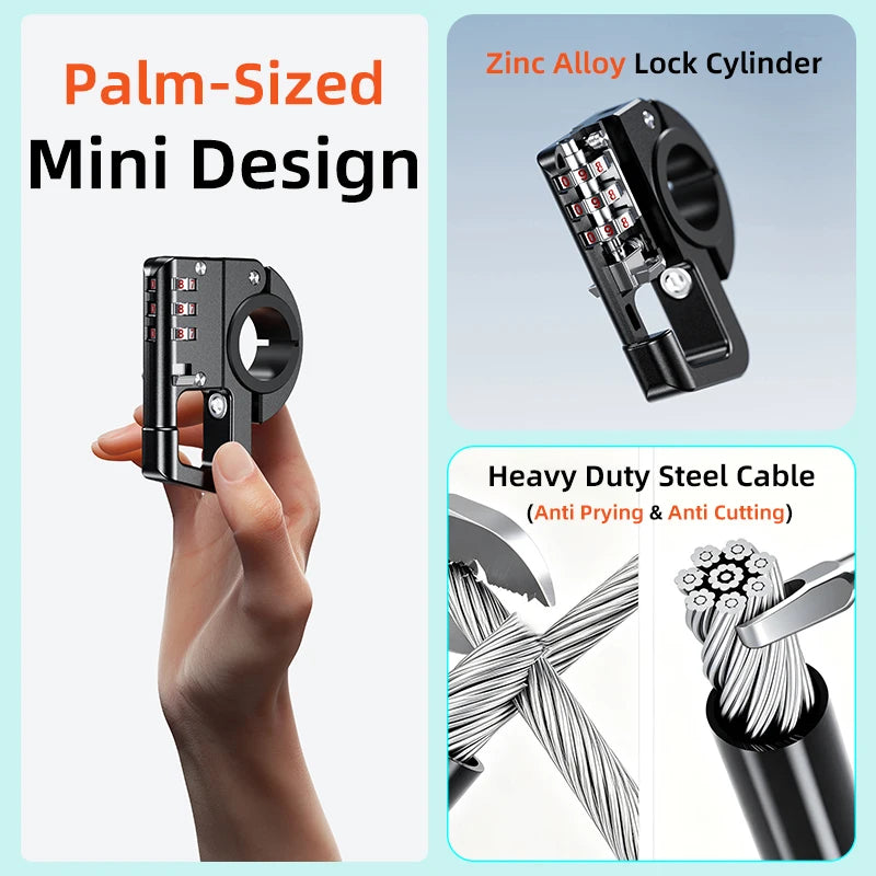 Secure 3-Digit Combination Helmet Lock with Anti-Cut Steel Cable