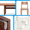 A set of stainless steel 90-degree angle brackets with screws shown for furniture assembly.