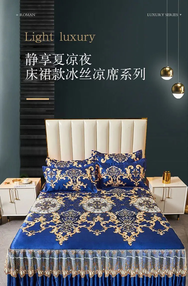 4-Piece Royal Blue Bedding Set with Bed Skirt and Pillow Covers