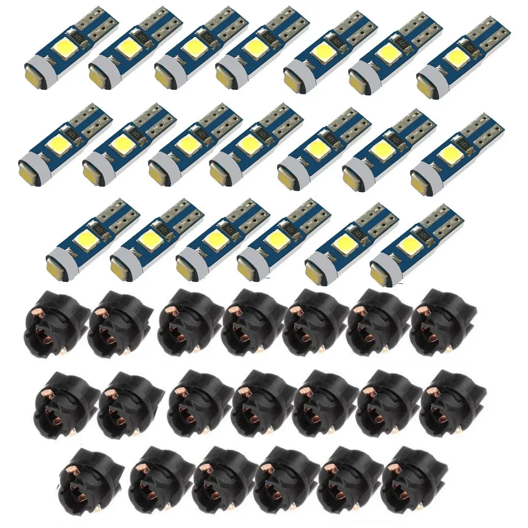 A pack of T5 LED instrument panel bulbs with twist lock bases.