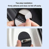 Two-step installation of a door lock cover featuring a carbon-fiber finish for noise reduction and waterproofing.