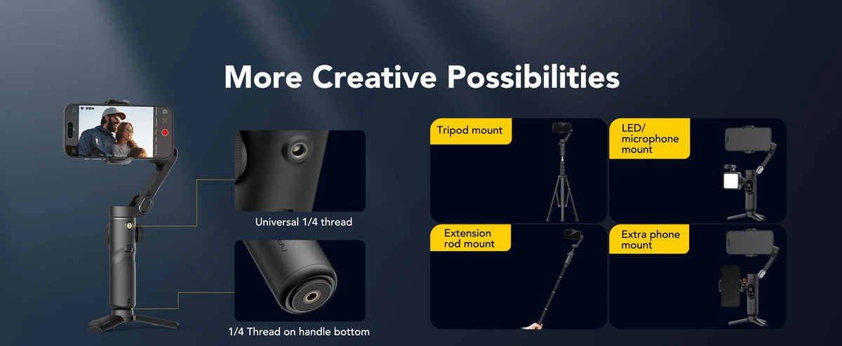 3-Axis Smartphone Gimbal Stabilizer with Built-in Extension Pole and LED Display