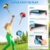 A child is shown throwing a colorful nylon parachute toy in an outdoor setting, demonstrating how to play.