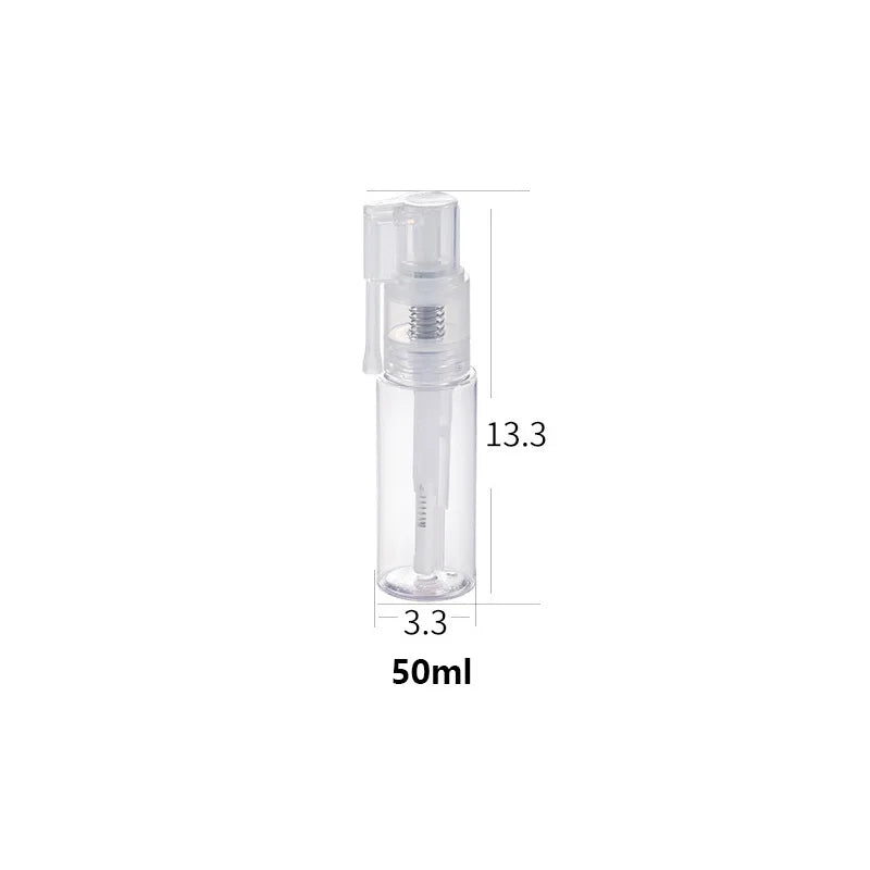 Clear glass refillable fine mist spray bottle with a pump dispenser and volume markings