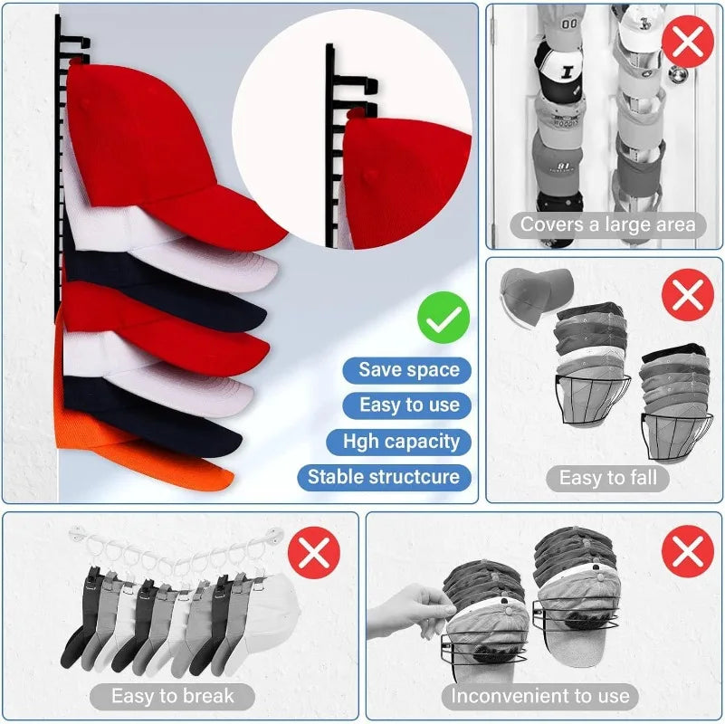 Wall-Mounted Hat Rack for Caps and Accessories