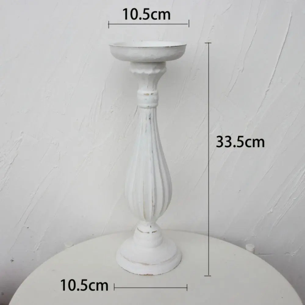 Set of 3 Wooden Candlestick Holders - Antique Style Decor