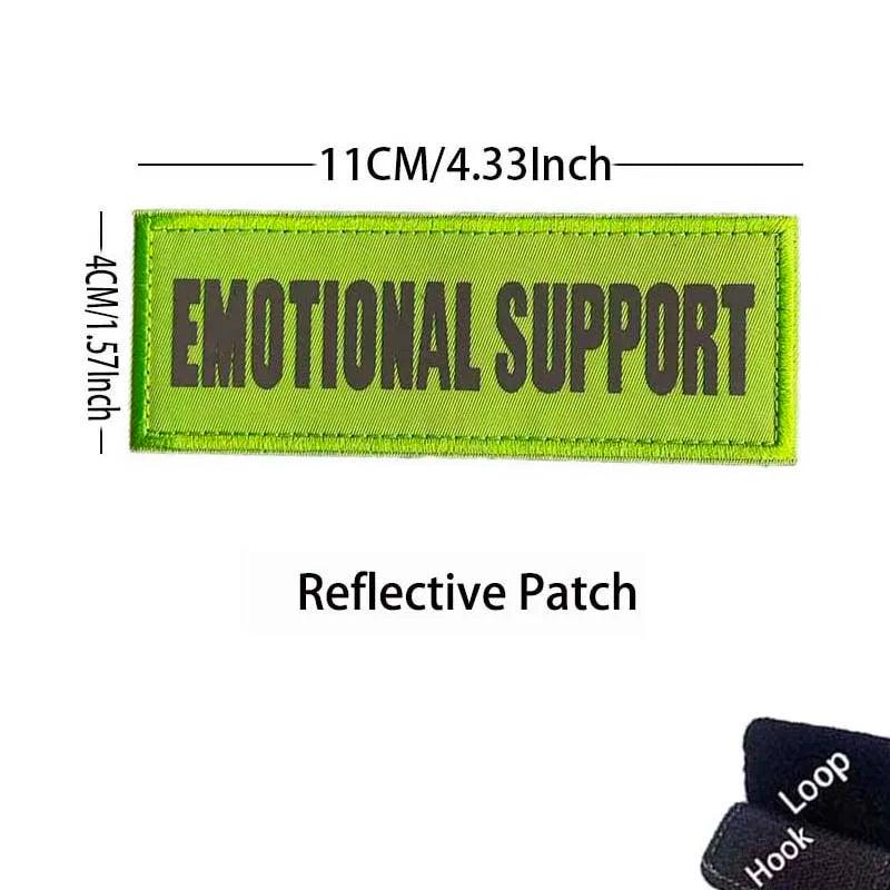 Lime green reflective patch embroidered with the text EMOTIONAL SUPPORT