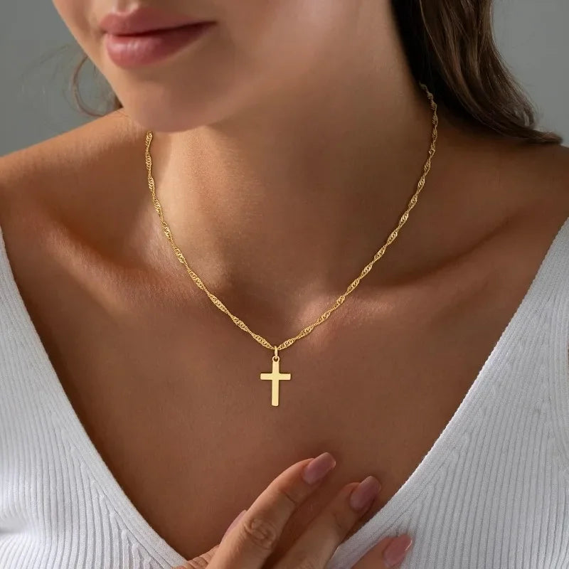 18K Gold-Plated Stainless Steel Cross Necklace