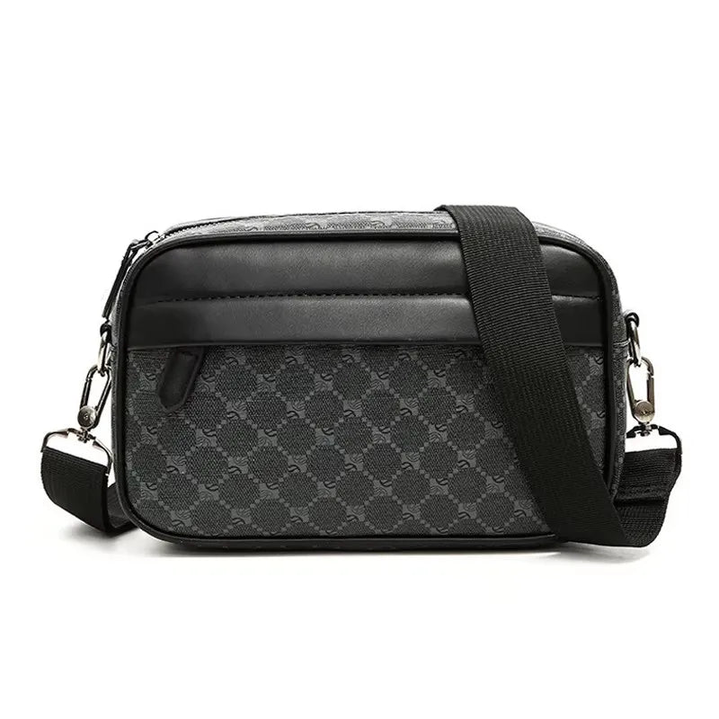 Men's Casual PU Leather Shoulder Bag with Zipper Pockets