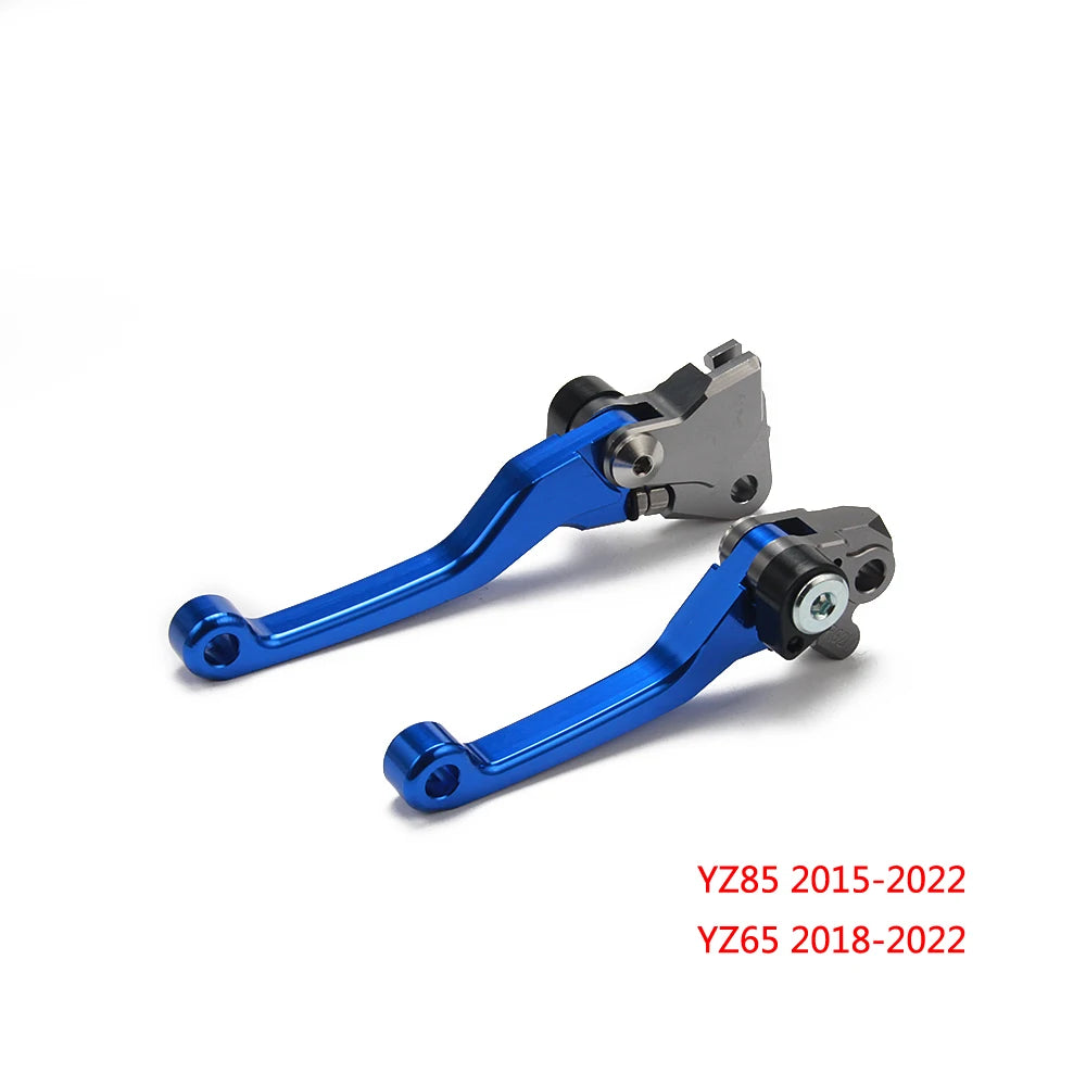 CNC aluminum brake and clutch lever set for Yamaha dirt bikes in blue and silver.