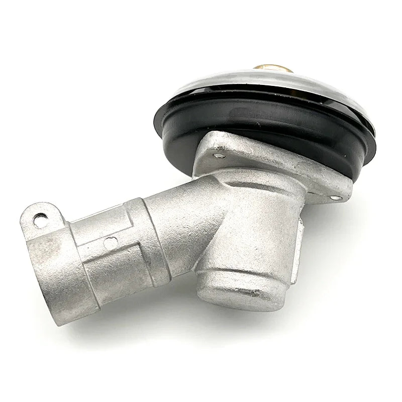 A durable aluminum brush cutter gearbox replacement unit with a black cover and silver housing.
