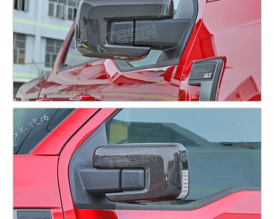 Carbon Fiber Look Mirror Cover for Ford F-150 (2021-2025)
