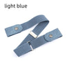 A light blue no-buckle stretch elastic belt for men and women shown flat.
