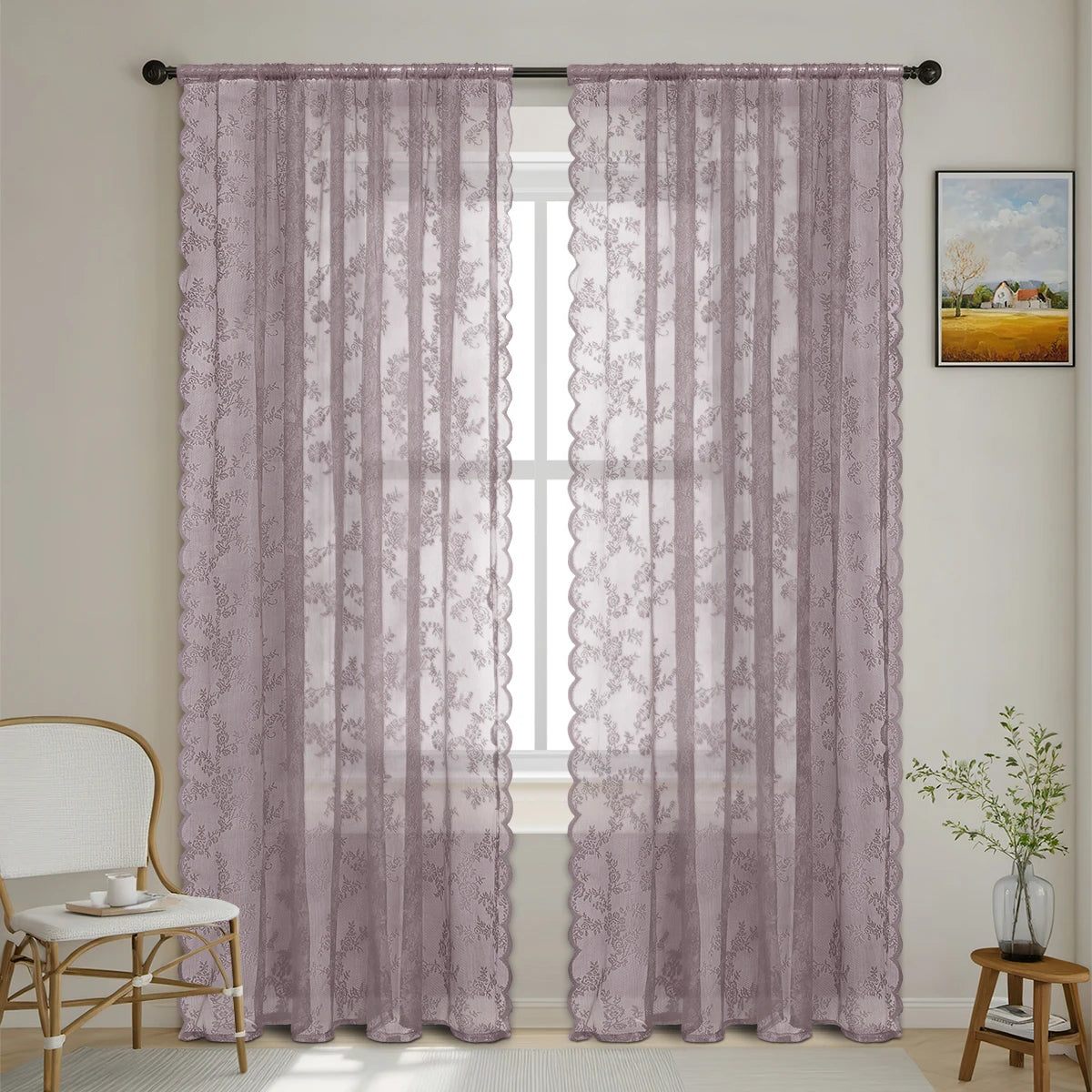 Romantic Lace Sheer Curtain with Floral Design