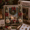 A box of vintage 3D fabric poke art Christmas craft kit featuring a window frame decorated with holly and pine elements.