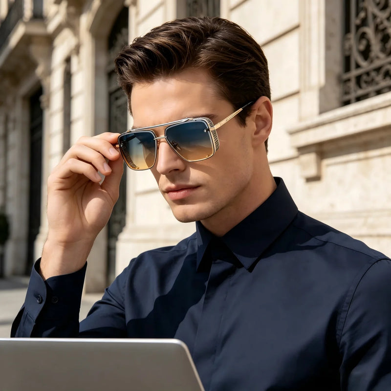 Quadratische Aviator-Sonnenbrille mit abnehmbarem Metallgitter-Schild