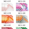 A collection of marble peel-and-stick wall tiles in various shades of pink, teal, orange, and green featuring a herringbone p