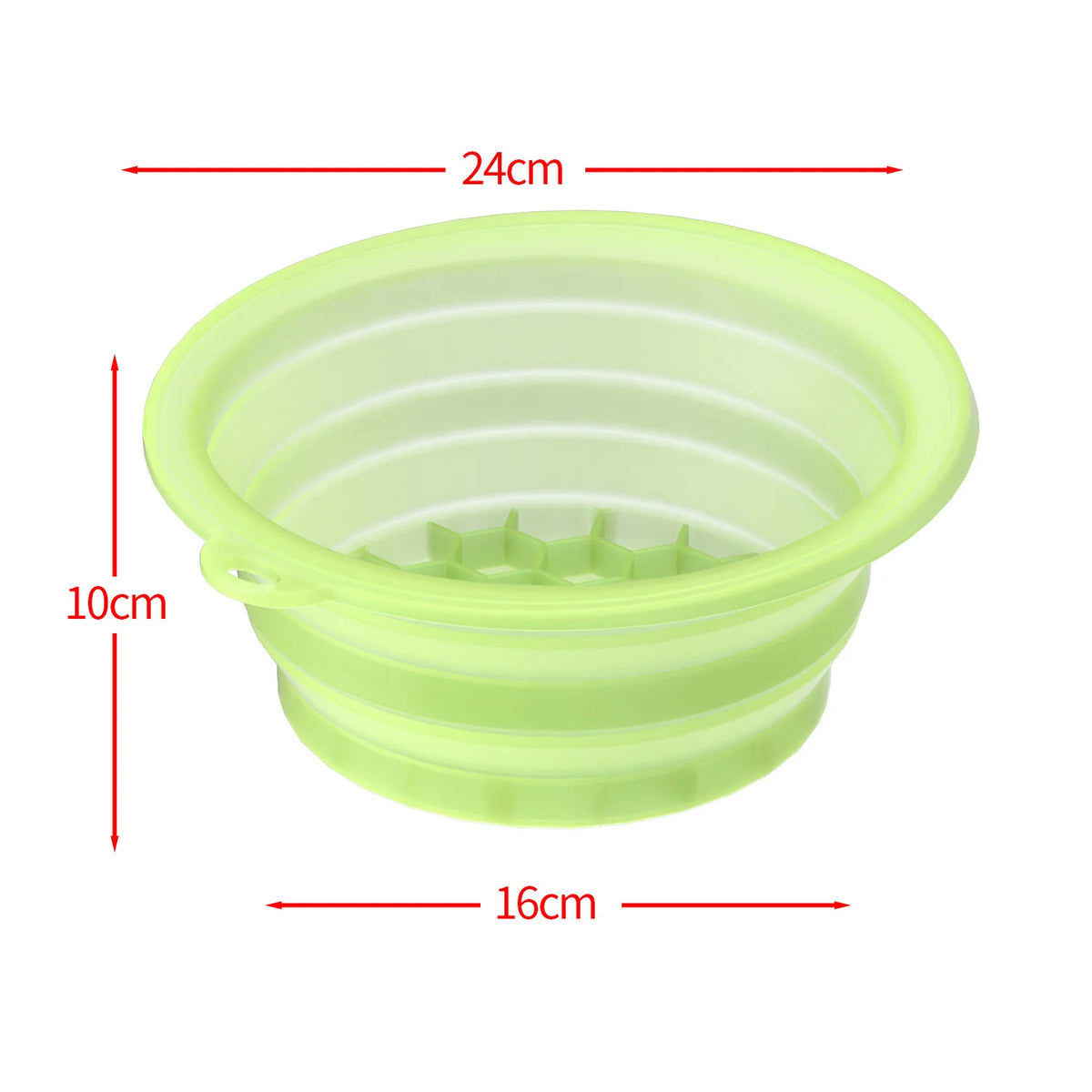 A lime green foldable silicone ice face mask bowl with a built-in tray and measuring lines.