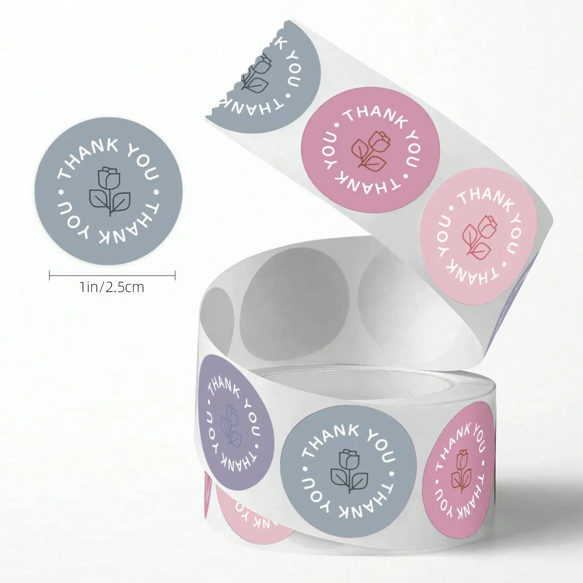 Pastel Rose Thank You Stickers Roll (500 Count)