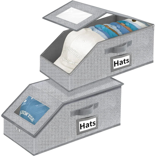 Stackable Fabric Hat Organizer with Clear Window