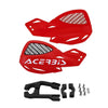 Red universal motorcycle hand guards made of windproof and protective nylon shields with mounting hardware