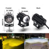 Front, side, and back views of a motorcycle LED projector headlight with dual-color beam.