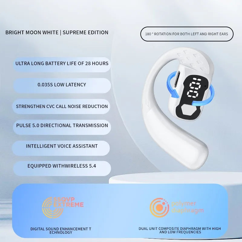 Open-Ear Bluetooth Headset with Rotating Ear Hook